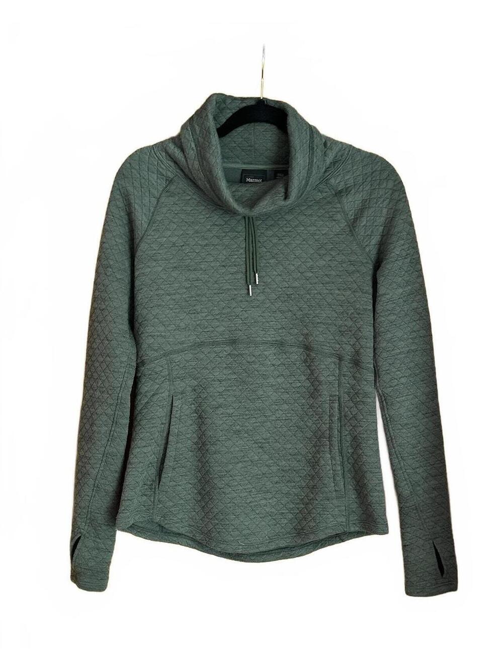 Marmot Women's Quilted Olive Green Pullover Sweatshirt with Thumb Holes Size S